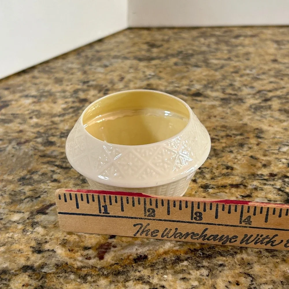 Belleek Ireland Sugar Bowl Small Cream‎ Basketweave Parian China Green Mark